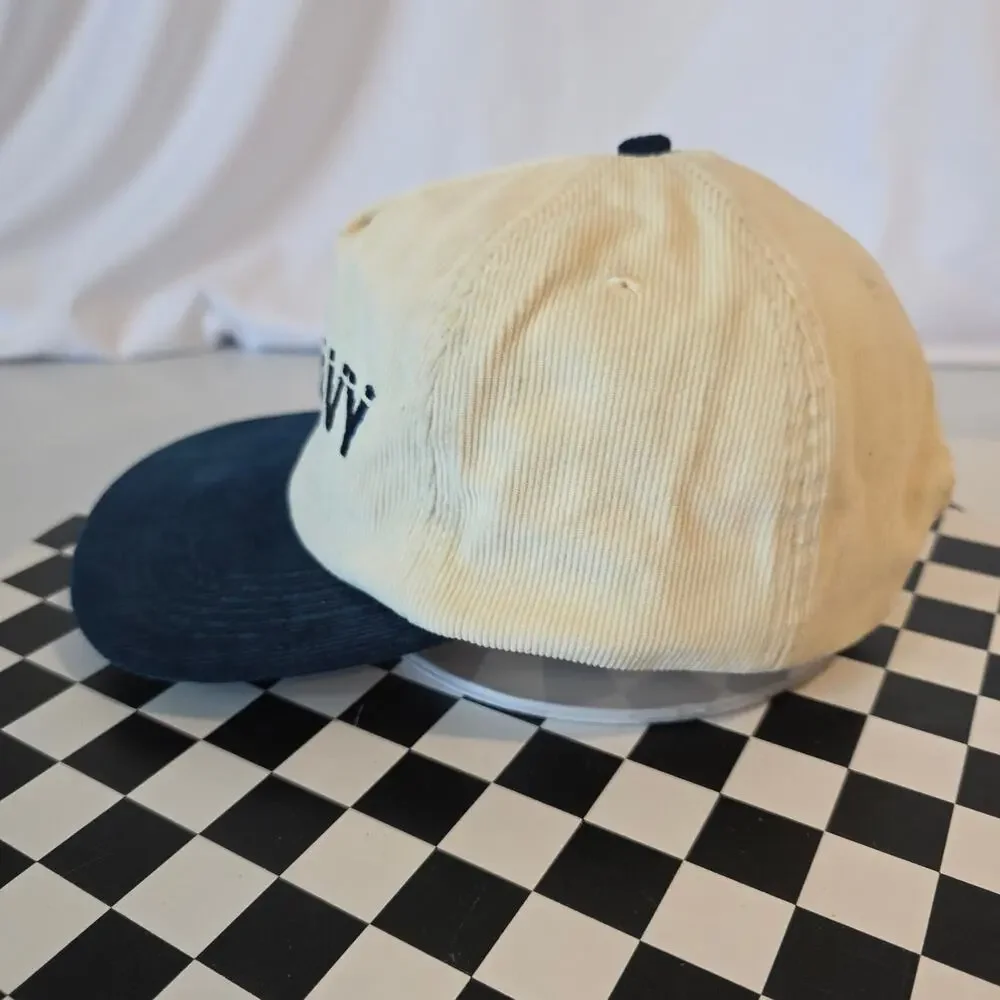 Go Heavy Cream Navy Blue Two Tone Corduroy Snapback Hat